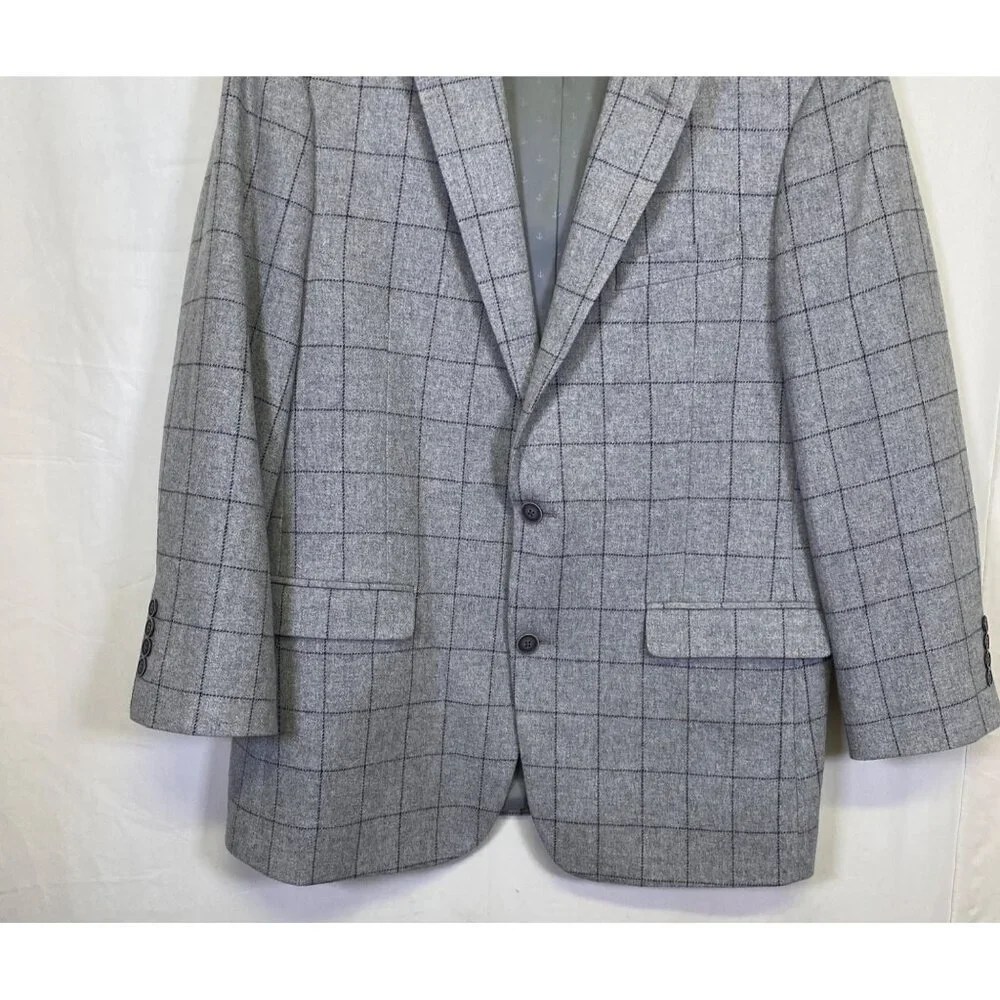 Tommy Hilfiger Mens Gray Windowpane Blazer Jacket 42R Wool Blend Lined Academia
